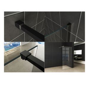 Wiesbaden Slim | profielset 200 cm + 120 cm stabilisatiestang | Incl.Glas- en muurkoppeling | Zwart mat