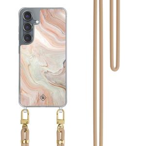 Samsung Galaxy S25 hoesje met beige koord - Marmer waves