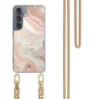 Samsung Galaxy S25 hoesje met beige koord - Marmer waves