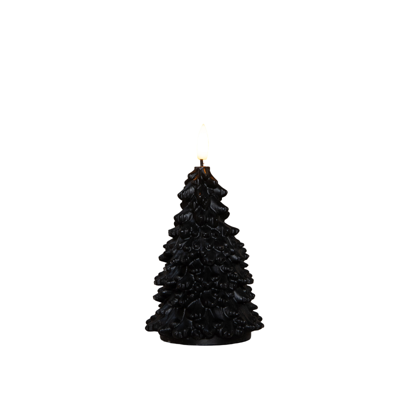 Kaars kerstboom wax led 3d vlam op batterij met timer d8.5h15 cm zwart - Annas collection