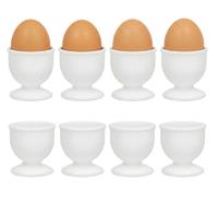 Gerimport Eierdopjes - 8x stuks - wit - kunststof - 4 x 5 cm - voor ontbijt /brunch / Pasen