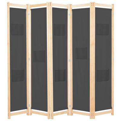 Kamerscherm met 5 panelen 200x170x4 cm stof grijs