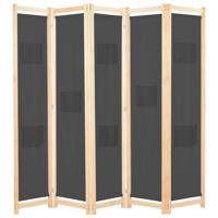 Kamerscherm met 5 panelen 200x170x4 cm stof grijs