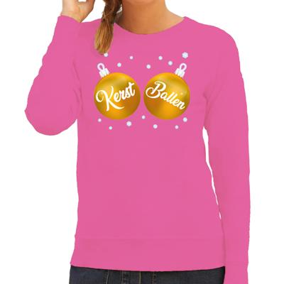 Foute kersttrui - sweater - roze - met gouden Kerst Ballen borsten - voor dames - kerstkleding