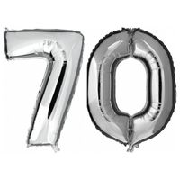 70 jaar zilveren folie ballonnen 88 cm leeftijd/cijfer   -