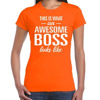 Awesome Boss tekst t-shirt oranje dames - thumbnail