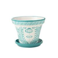 J-Line Flowerpot+Plate Granada Handmade+Painted Ceramic Aqua Extra