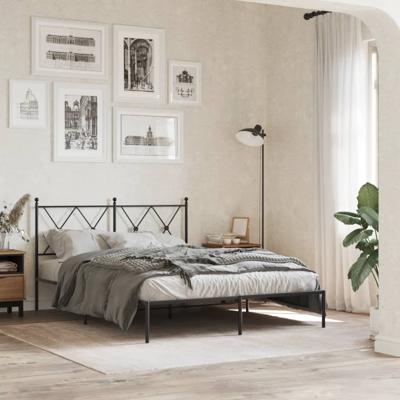 Bedframe met hoofdbord metaal zwart 140x200 cm