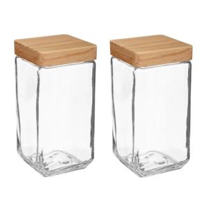 5Five voedsel/spullen voorraadpot - 2x stuks - Glas en houten deksel - 2000 ml - luchtdichte sluitin