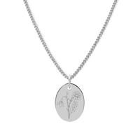 Gepersonaliseerde geboortebloem boeket ketting ovaal - Stainless steel - Zilver