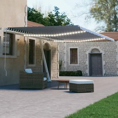 Luifel automatisch met LED en windsensor 500x300 cm blauw wit
