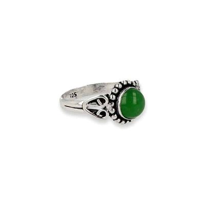 Verzilverde Ring Agaat Groen &apos;V-vorm&apos; (Maat 8,25)