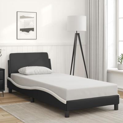 Bedframe met hoofdbord kunstleer zwart en wit 80x200 cm