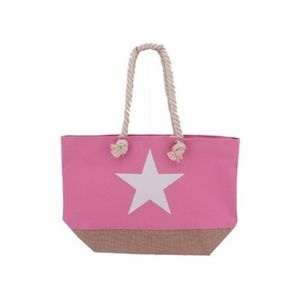 Strandtas roze met witte ster 55 cm - Strandtassen