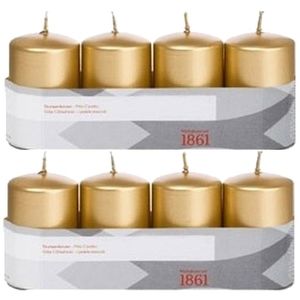 8x Gouden cilinderkaarsen/stompkaarsen 5 x 8 cm 18 branduren