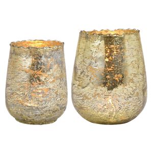 Set van 2x windlicht/kaarsenhouder - glas - champagne goud - 2 formaten