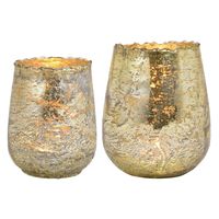 Set van 2x windlicht/kaarsenhouder - glas - champagne goud - 2 formaten