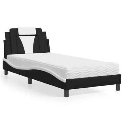 Bed met matras kunstleer zwart en wit 90x200 cm