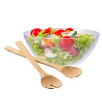 Salade/fruit serveer schaal - transparant - kunststof - Dia 27 cm - incl. bamboe Sla couvert/bestek