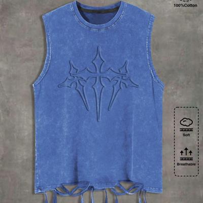 Bon&Bon Men's Distressed Cotton Sleeveless T-Shirt - Vintage Black Tank Blue / XL