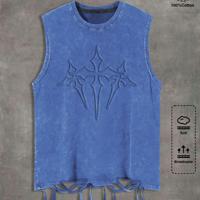 Bon&Bon Men's Distressed Cotton Sleeveless T-Shirt - Vintage Black Tank Blue / XL