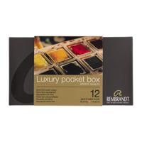 Rembrandt Professionele Aquarelverf Kunststof Pocketbox Set - 12 Halve Napjes + 1 Penseel - Algemene Kleurselectie