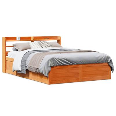 Bedframe met hoofdbord massief grenenhout wasbruin 140x190 cm