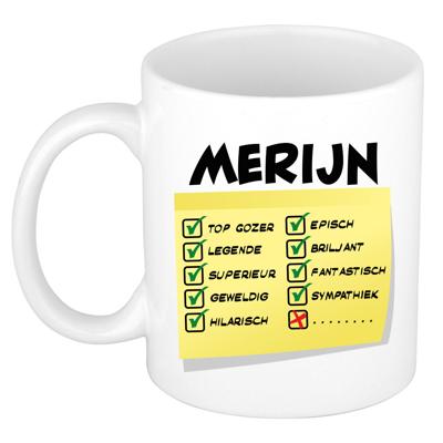 Naam mok Merijn - wit - top gozer - keramiek - 300 ml - cadeau collega beker Naam mok Merijn - wit - top gozer - keramiek - 300 ml - cadeau collega beker