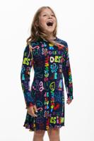 Jurk met lange mouwen met lettering - BLUE - 9/10