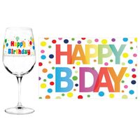 Happy Birthday cadeau glas 50 jaar verjaardag en A5-size wenskaart - feest glas wijn