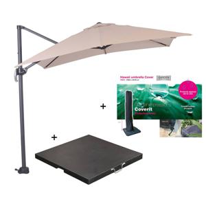 Garden Impressions Hawaii zweefparasol S 250x250 - donker grijs/ecru met 60 kg parasolvoet en parasolhoes