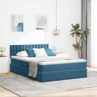 Opslag bed met matras Donkerblauw 140 x 200 cm Fluweel