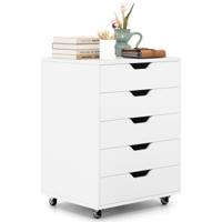 Bureaukast met 5 Lades Mobiele Archiefkast met Wielen 48 x 39,5 x 65,5 cm Wit