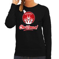 Rendier Kerstbal sweater / Kerst outfit Merry Christmas zwart voor dames - thumbnail