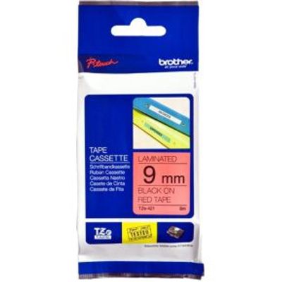 Brother Gloss Laminated Labelling Tape - 9mm, Black/Red