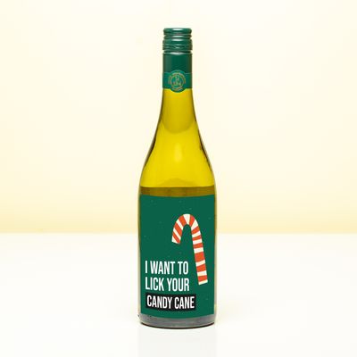 Wijnfles kerst I want to lick your candy cane - Wit (Sauvignon Blanc)
