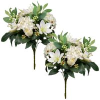 Kunstbloemen boeket roos/hortensia/lelie - 2x - creme/wit - H39 cm - Bloemstuk - Bladgroen