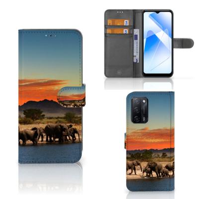 OPPO A16/A16s/A54s | Telefoonhoesje | Met pasjeshouder | Olifanten