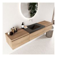 Mondiaz Bukla 200cm badmeubel met module 60 kleur washed oak 3 lades met wastafel midden zonder kraangat kleur urban