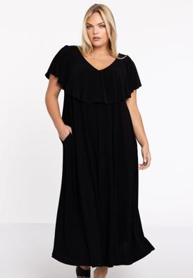 Yoek Jurk met ruches Swing | Zwart | Maat 58/60