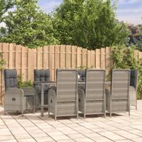 9-delige Tuinset met kussens poly rattan grijs