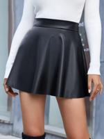 Bon&Bon Silver Metallic PU Leather Mini Skirt - High Waist Pleated Skort Silver / XS