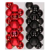 32x stuks kunststof kerstballen mix van rood en zwart 4 cm - Kerstbal