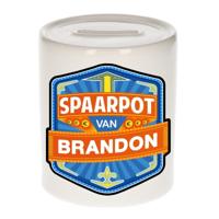 Kinder spaarpot met naam - Brandon - keramiek - met dop - wit - Sparen - Spaargeld van Brandon