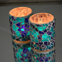 Waxinehouder mozaiek cilinder - Crackled glass - blauw