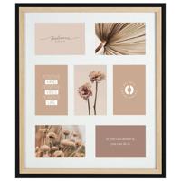 Collage fotolijst NEO - voor 7x foto van 10 x 15 cm - hout - naturel/zwart - 42 x 49 cm