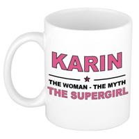 Karin cadeau mok - Woman Myth Supergirl - naam koffiemok - 300 ml - collega - moederdag