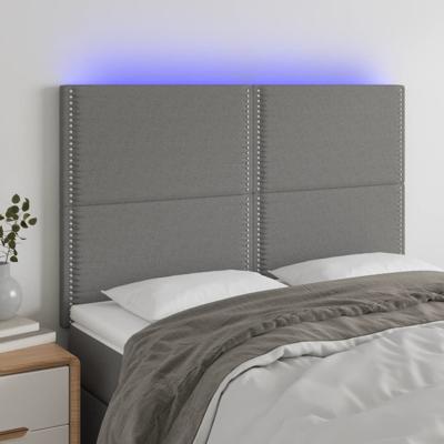 Hoofdbord LED 144x5x118/128 cm stof donkergrijs