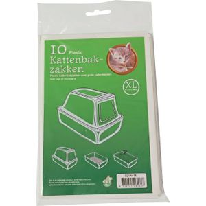 10 x stuks plastic kattenbak afvalzakken wit 51 x 20 x 46 cm