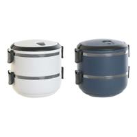 Lunchbox DKD Home Decor Blauw Wit Donker grijs Roestvrij staal Polypropyleen 1,5 L (2 Stuks)